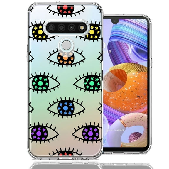 MUNDAZE For LG Stylo 6 Rainbow Evil Eyes Design Double Layer Phone Case Cover