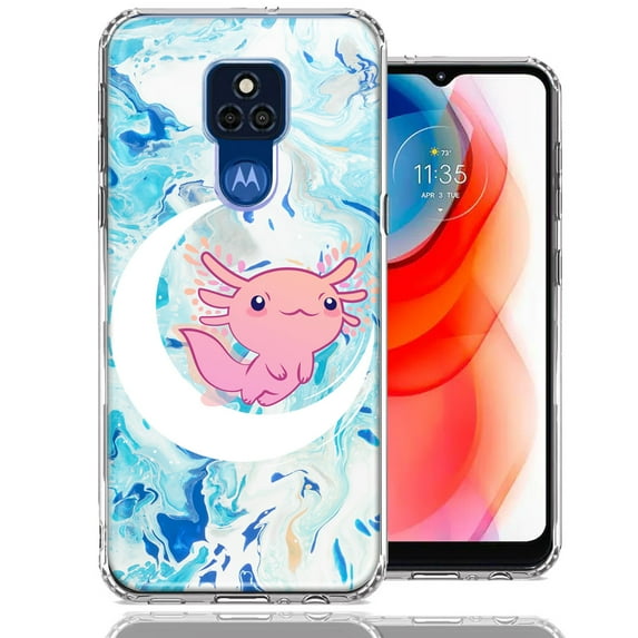 MUNDAZE For Motorola Moto G Play 2021 Pink Axolotl Moon Mable Design Double Layer Phone Case Cover