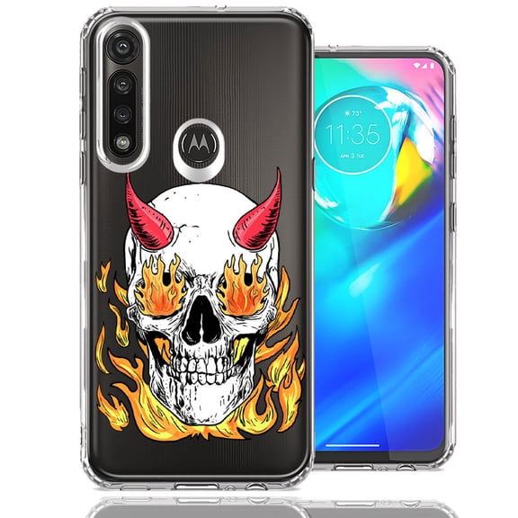 MUNDAZE For Motorola Moto G Power Flamming Devil Skull Design Double Layer Phone Case Cover