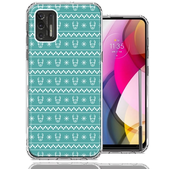 MUNDAZE For Motorola Moto G Stylus 2021 Teal Christmas Reindeer Pattern Design Double Layer Phone Case Cover