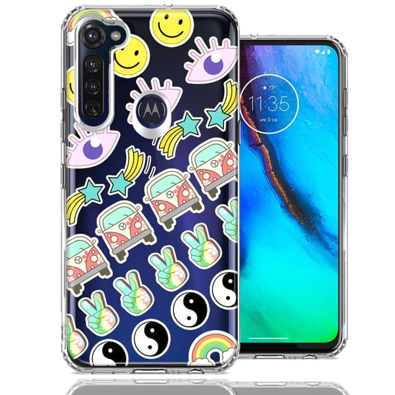 MUNDAZE For Motorola Moto G Stylus 70's Yin Yang Hippie Happy Peace Stars Design Double Layer Phone Case Cover