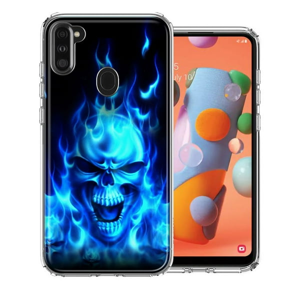 MUNDAZE For Samsung A11 Flaming Skull Design Double Layer Phone Case Cover