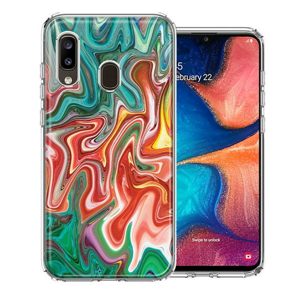 MUNDAZE For Samsung A20 Green Pink Abstract Design Double Layer Phone Case Cover
