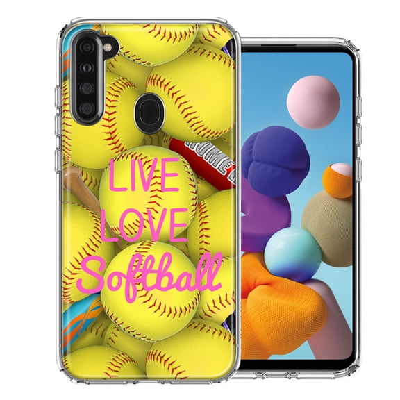 MUNDAZE For Samsung A21 Love Softball Design Double Layer Phone Case Cover