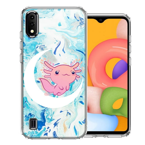 MUNDAZE For Samsung Galaxy A01 Pink Axolotl Moon Mable Design Double Layer Phone Case Cover