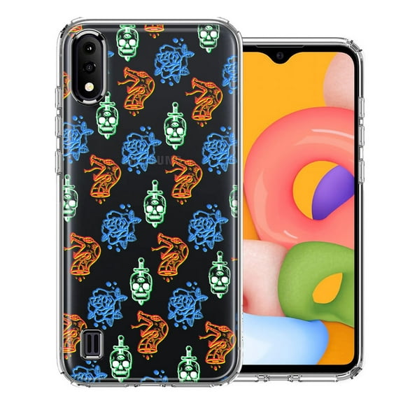 MUNDAZE For Samsung Galaxy A01 Snakes Skulls Roses Design Double Layer Phone Case Cover