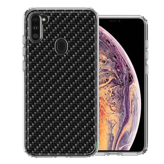 MUNDAZE For Samsung Galaxy A11 Carbon Fiber Look Double Layer Phone Case Cover