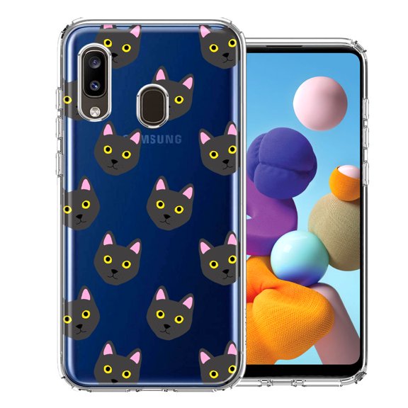 MUNDAZE For Samsung Galaxy A20 Black Cat Polkadots Design Double Layer Phone Case Cover