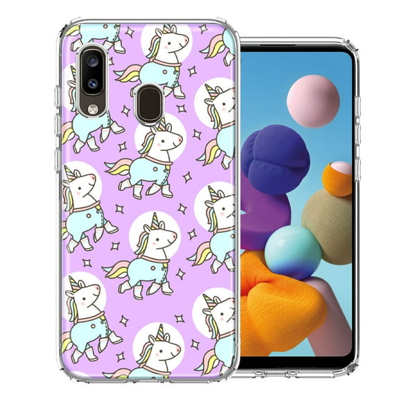 MUNDAZE For Samsung Galaxy A20 Cute Unicorns Purple Design Double Layer Phone Case Cover