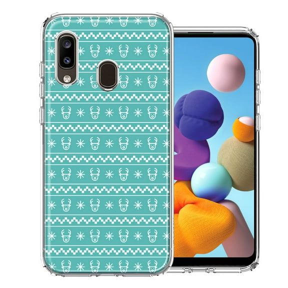 MUNDAZE For Samsung Galaxy A20 Teal Christmas Reindeer Pattern Design Double Layer Phone Case Cover