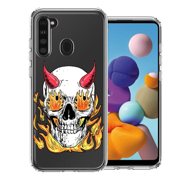 MUNDAZE For Samsung Galaxy A21 Flamming Devil Skull Design Double Layer Phone Case Cover