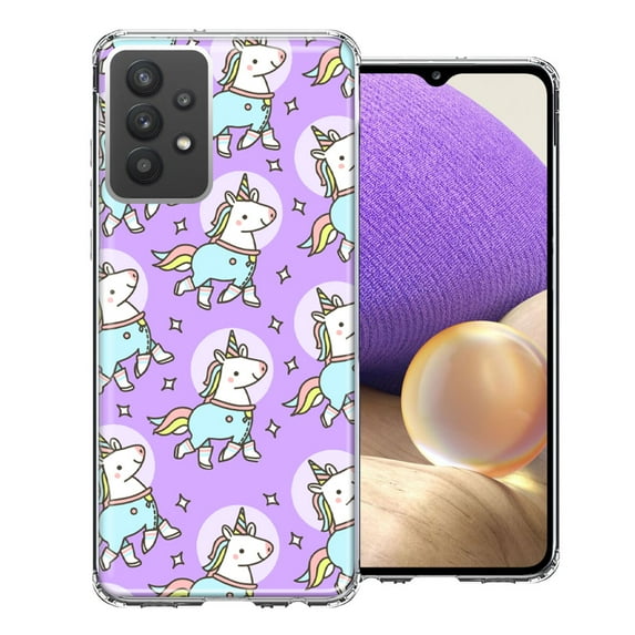 MUNDAZE For Samsung Galaxy A32 Cute Unicorns Purple Design Double Layer Phone Case Cover