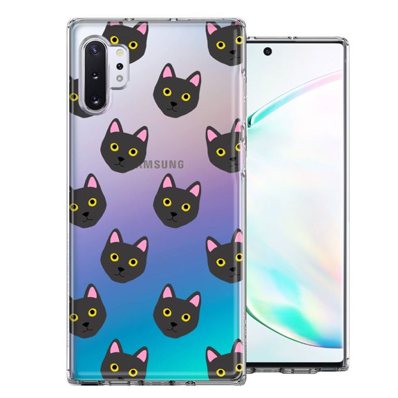 MUNDAZE For Samsung Galaxy Note 10 Black Cat Polkadots Design Double Layer Phone Case Cover