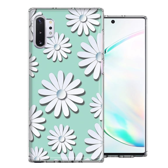 MUNDAZE For Samsung Galaxy Note 10 White Teal Daisies Design Double Layer Phone Case Cover