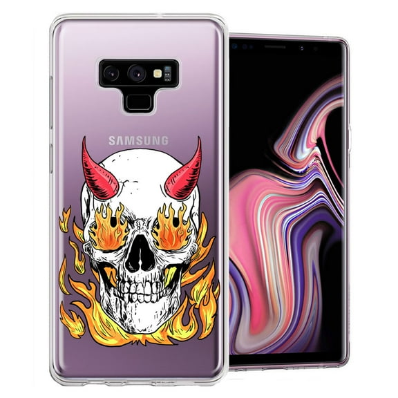 MUNDAZE For Samsung Galaxy Note 9 Flamming Devil Skull Design Double Layer Phone Case Cover