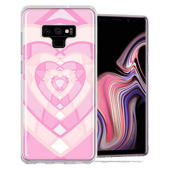MUNDAZE For Samsung Galaxy Note 9 Pink Gem Hearts Design Double Layer Phone Case Cover