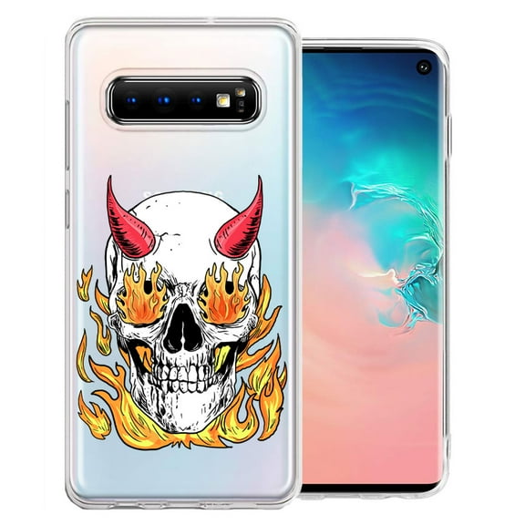 MUNDAZE For Samsung Galaxy S10 Plus Flamming Devil Skull Design Double Layer Phone Case Cover