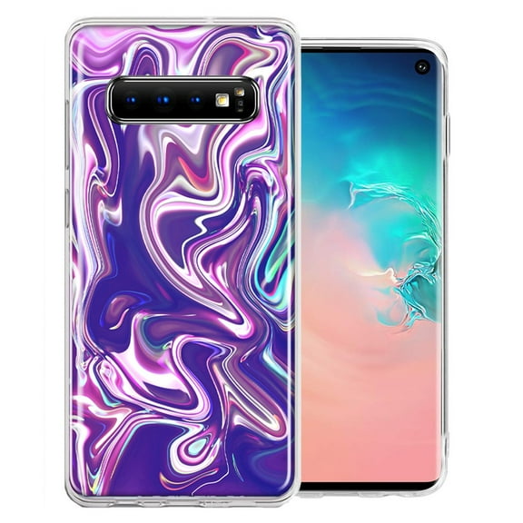 MUNDAZE For Samsung Galaxy S10 Plus Purple Paint Swirl Design Double Layer Phone Case Cover