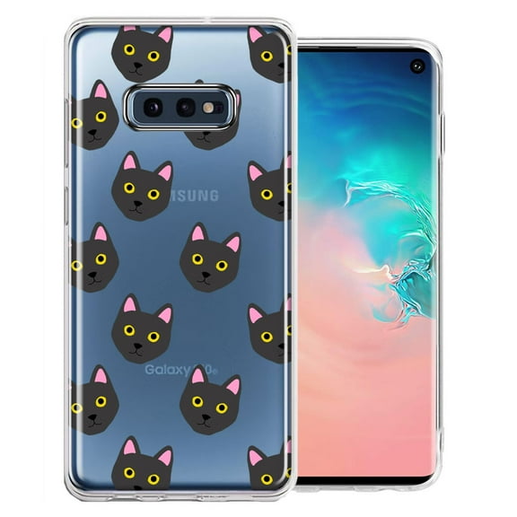 MUNDAZE For Samsung Galaxy S10e Black Cat Polkadots Design Double Layer Phone Case Cover
