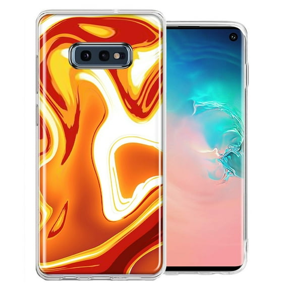 MUNDAZE For Samsung Galaxy S10e Orange White Abstract Design Double Layer Phone Case Cover