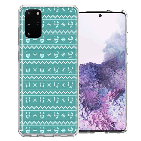 MUNDAZE For Samsung Galaxy S20 Plus Teal Christmas Reindeer Pattern Design Double Layer Phone Case Cover