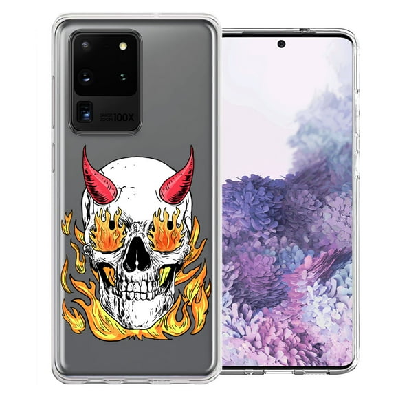 MUNDAZE For Samsung Galaxy S20 Ultra Flamming Devil Skull Design Double Layer Phone Case Cover