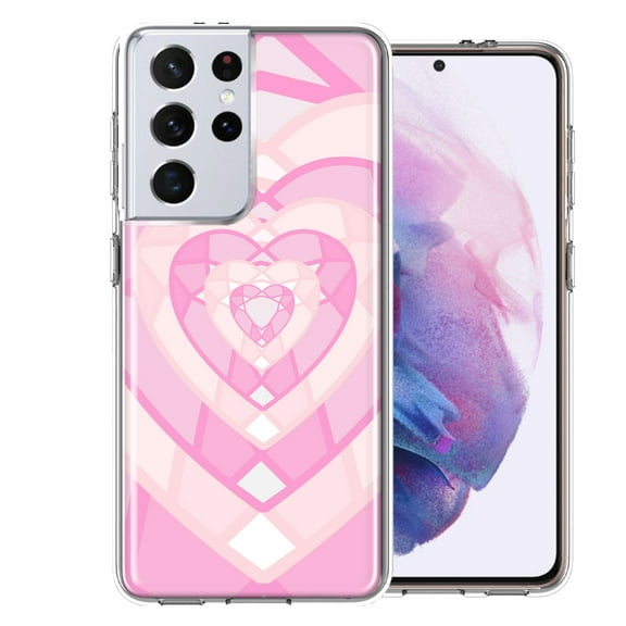 MUNDAZE For Samsung Galaxy S21 Ultra Pink Gem Hearts Design Double Layer Phone Case Cover