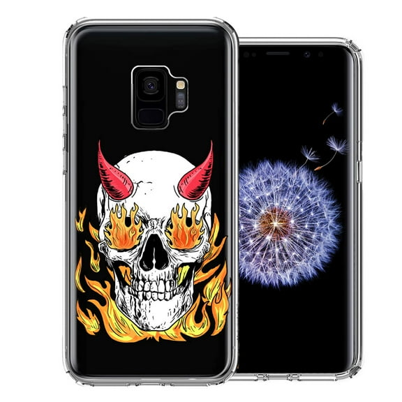 MUNDAZE For Samsung Galaxy S9 Flamming Devil Skull Design Double Layer Phone Case Cover