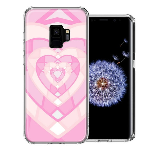 MUNDAZE For Samsung Galaxy S9 Pink Gem Hearts Design Double Layer Phone Case Cover