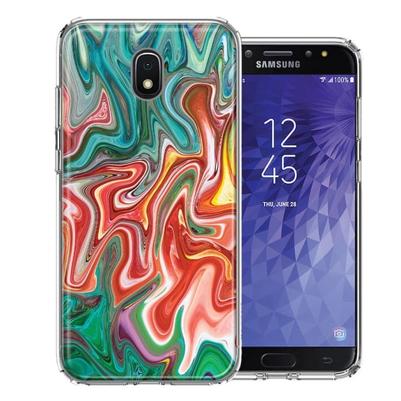 MUNDAZE For Samsung J3 2018/J337/AMP Prime 3/J3 Achieve Green Pink Abstract Design Double Layer Phone Case Cover