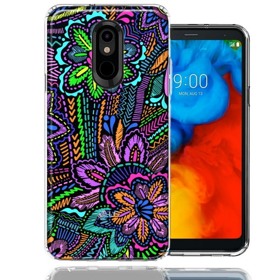 MUNDAZE LG Aristo 4/Escape PLUS/Tribute Royal Colorful Summer Flowers Doodle Art Design Double Layer Phone Case Cover