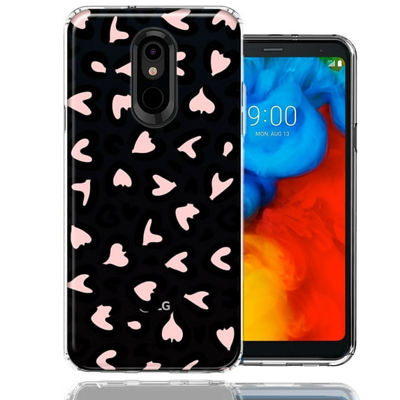 MUNDAZE LG K40 Cute Pink Leopard Print Hearts Valentines Day Love Double Layer Phone Case Cover