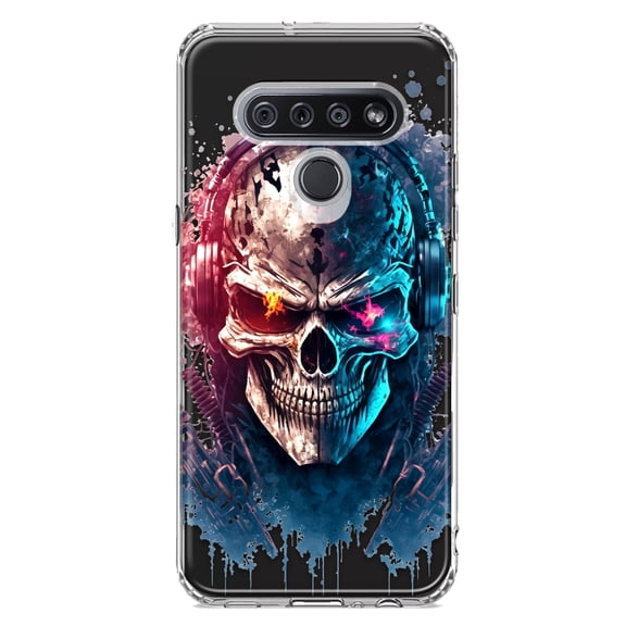 MUNDAZE LG K51 Cyberpunk Machine Headphones Skull Double Layer Phone Case Cover