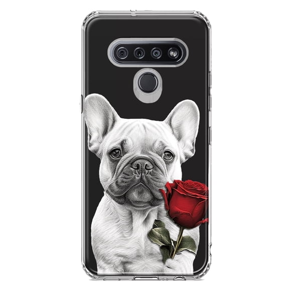 MUNDAZE LG K51 French Bulldog Red Rose Pencil Drawing Double Layer Phone Case Cover