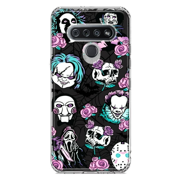 MUNDAZE LG K51 Shockproof Clear Hybrid Protective Phone Case Halloween Skeleton Heart Hands Spooky Spider Web Cover