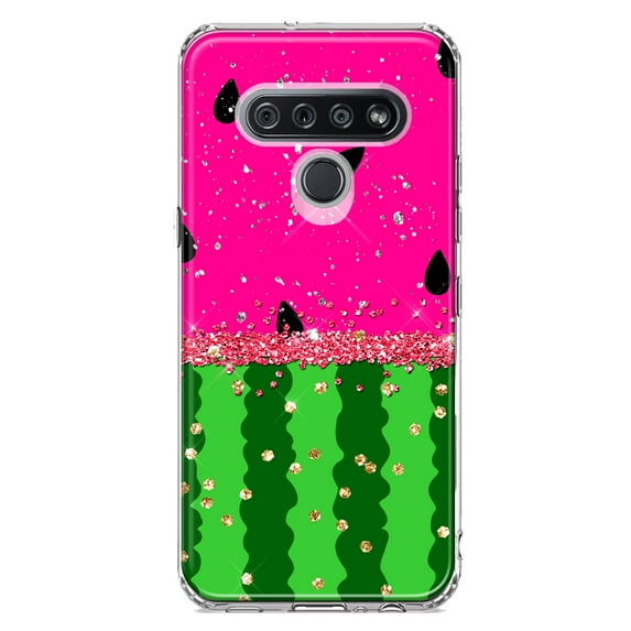 MUNDAZE LG K51 Shockproof Clear Hybrid Protective Phone Case Summer Watermelon Sugar Vacation Tropical Fruit Pink Green Cover