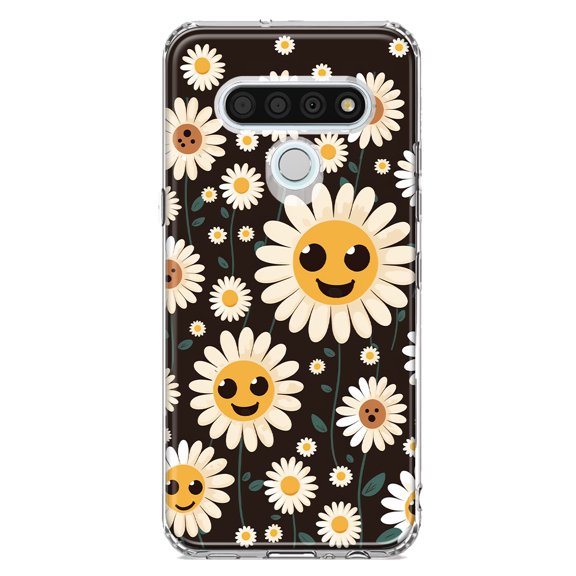MUNDAZE LG Stylo 6 Cute Smiley Face White Daisies Double Layer Phone Case Cover