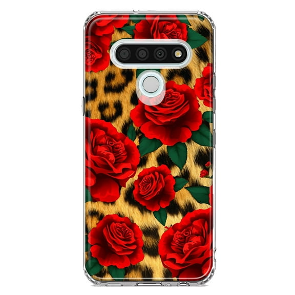 MUNDAZE LG Stylo 6 Leopard Red Roses Double Layer Phone Case Cover