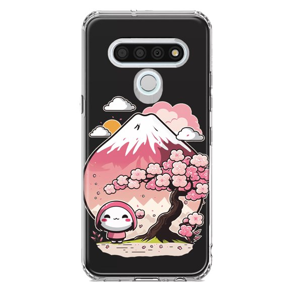 MUNDAZE LG Stylo 6 Shockproof Clear Hybrid Protective Phone Case Kawaii Manga Pink Cherry Blossom Fuji Mountain Mochi Girl Cover