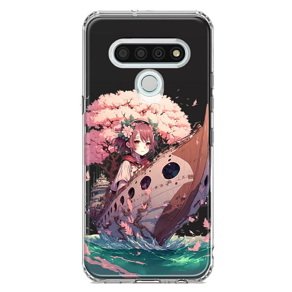 MUNDAZE LG Stylo 6 Shockproof Clear Hybrid Protective Phone Case Kawaii Manga Pink Cherry Blossom Japanese Girl Boat Cover