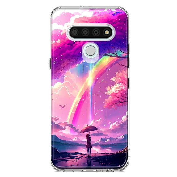 MUNDAZE LG Stylo 6 Shockproof Clear Hybrid Protective Phone Case Kawaii Manga Pink Cherry Blossom Japanese Rainbow Girl Cover