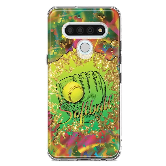 MUNDAZE LG Stylo 6 Shockproof Clear Hybrid Protective Phone Case Love Softball Girls Glove Green Tie Dye Swirl Paint Cover
