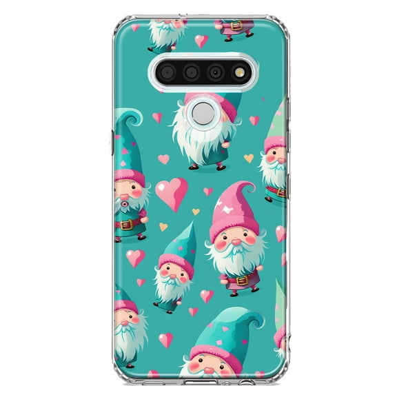 MUNDAZE LG Stylo 6 Shockproof Clear Hybrid Protective Phone Case Turquoise Pink Hearts Gnomes Cover