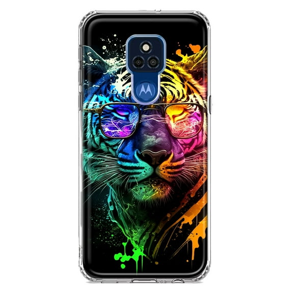 MUNDAZE Motorola Moto G Play 2021 Neon Rainbow Swag Tiger Shockproof Clear Hybrid Protective Phone Case Cover