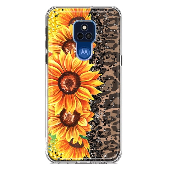 MUNDAZE Motorola Moto G Play 2021 Shockproof Clear Hybrid Protective Phone Case Yellow Summer Sunflowers Brown Leopard Honeycomb Cover