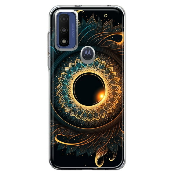 MUNDAZE Motorola Moto G Play 2023 Shockproof Clear Hybrid Protective Phone Case Mandala Geometry Abstract Eclipse Pattern Cover