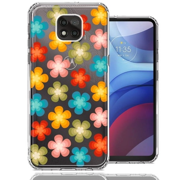 MUNDAZE Motorola Moto G Power 2021 Groovy Gradient Retro Color Flowers Double Layer Phone Case Cover