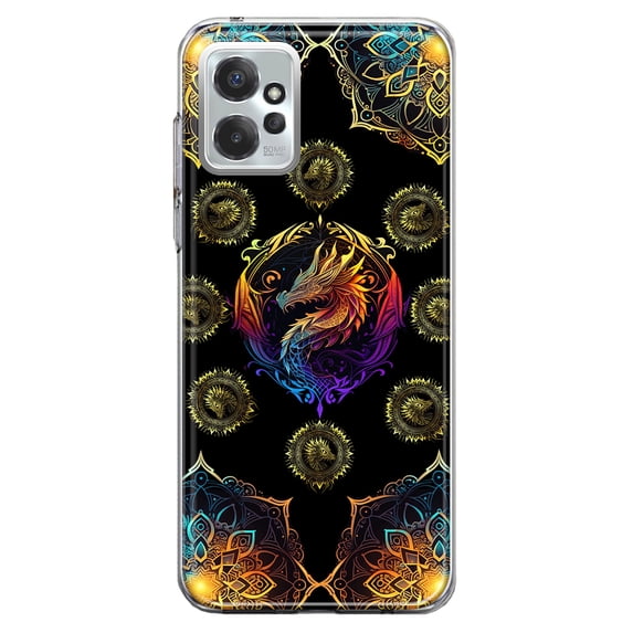 MUNDAZE Motorola Moto G Power 2023 Shockproof Clear Hybrid Protective Phone Case Mandala Geometry Abstract Dragon Pattern Cover