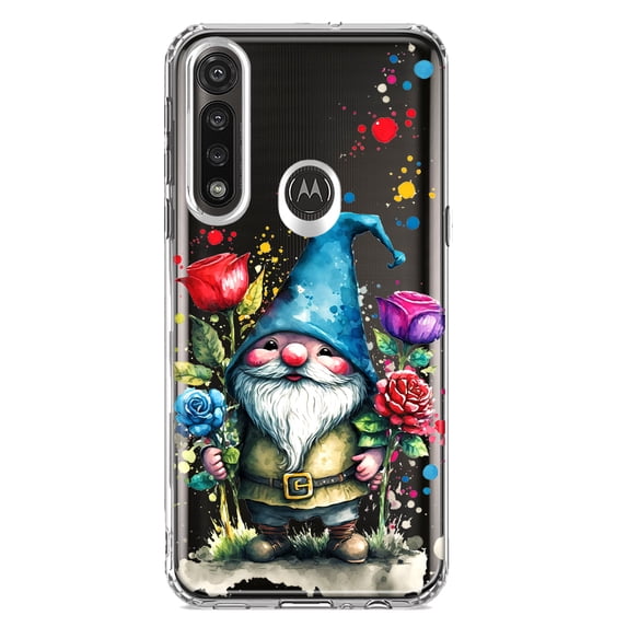 MUNDAZE Motorola Moto G Power Shockproof Clear Hybrid Protective Phone Case Gnome Red Purple Blue Roses Garden Cover