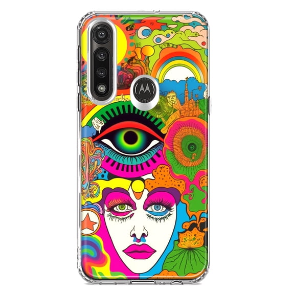 MUNDAZE Motorola Moto G Power Shockproof Clear Hybrid Protective Phone Case Neon Rainbow Psychedelic Trippy Hippie Daydream